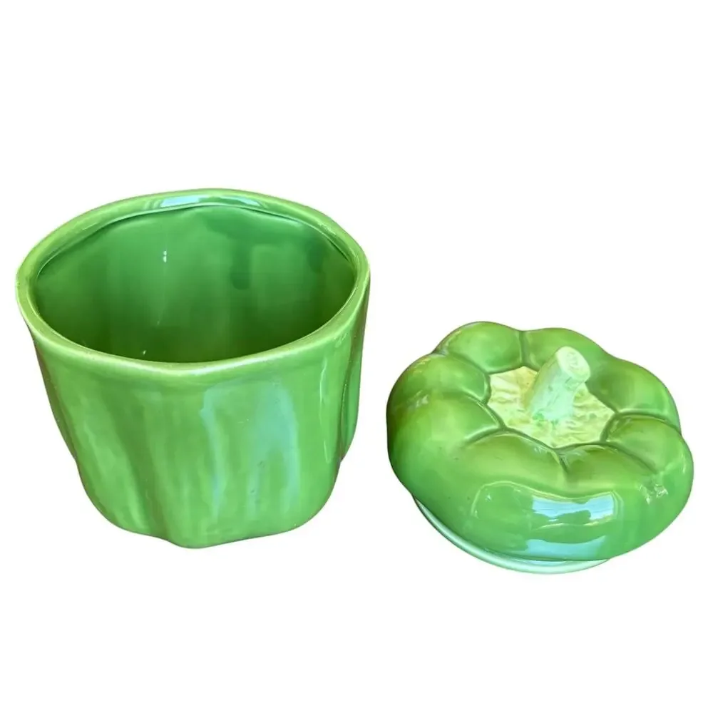 Vintage 1990 H&HD Green Bell Pepper Ceramic Cookie Jar Canister Made Mexico